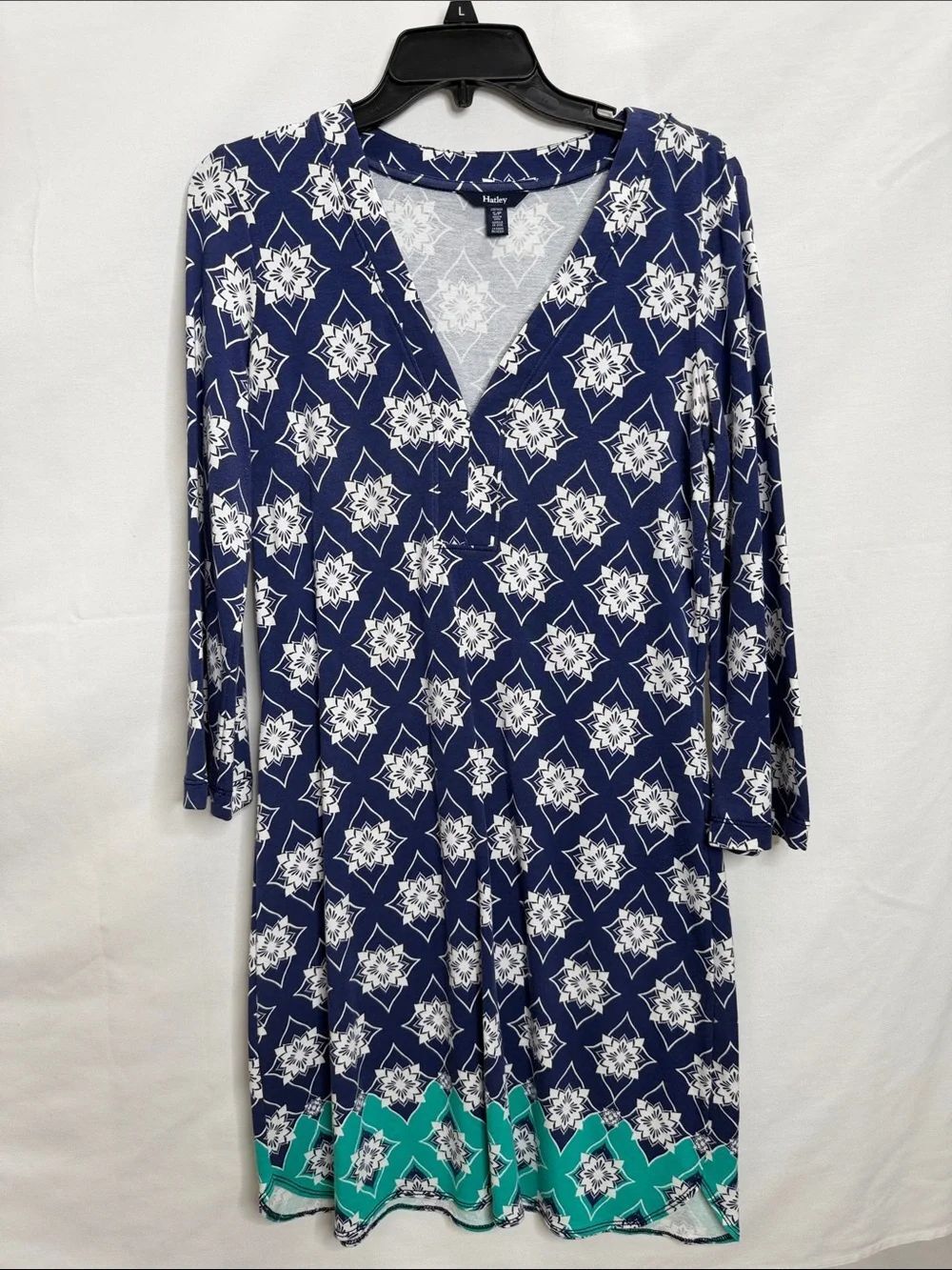 Hatley Navy and White Floral Midi Dress with Teal Border